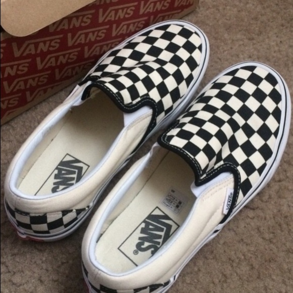 Blk&White Checkered Slip On Vans